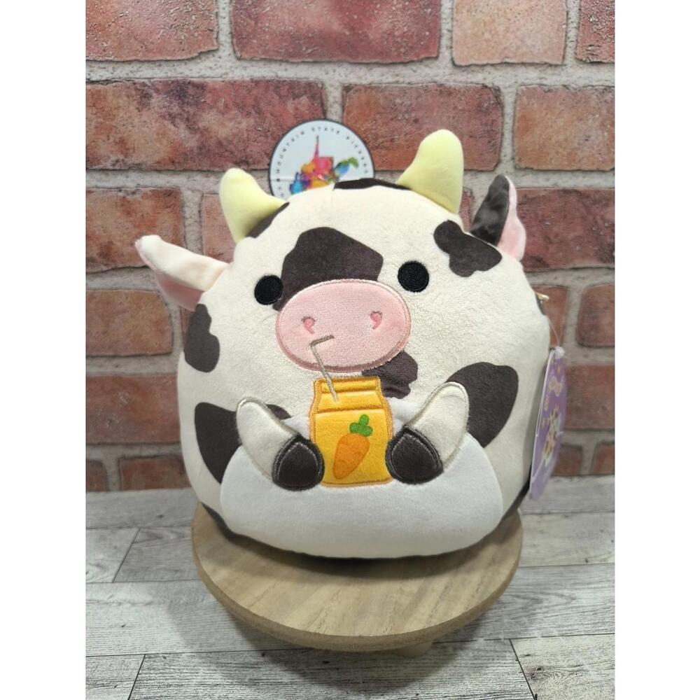 Squishmallows 2025 Easter Squad B 8" Colin Cow with Carrot Juice Plush Doll NWT